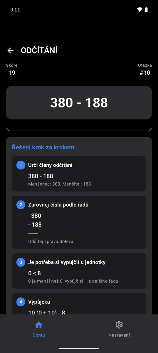 Vysvětlení odčítání krok za krokem