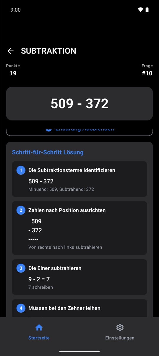 Schritt-für-Schritt-Erklärung einer Subtraktion
