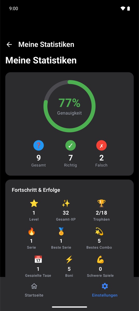 Statistiken mit Trefferquote und Erfolgen