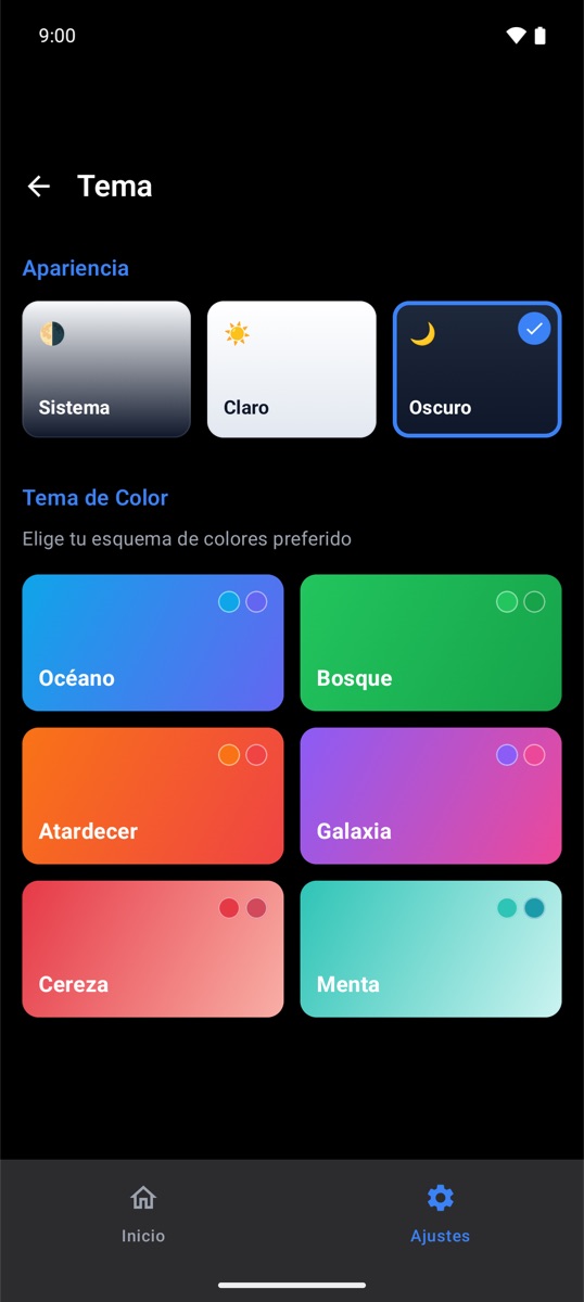 Temas y modo oscuro