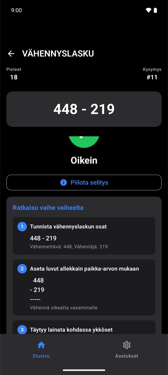 Vähennyslaskun vaiheittainen selitys
