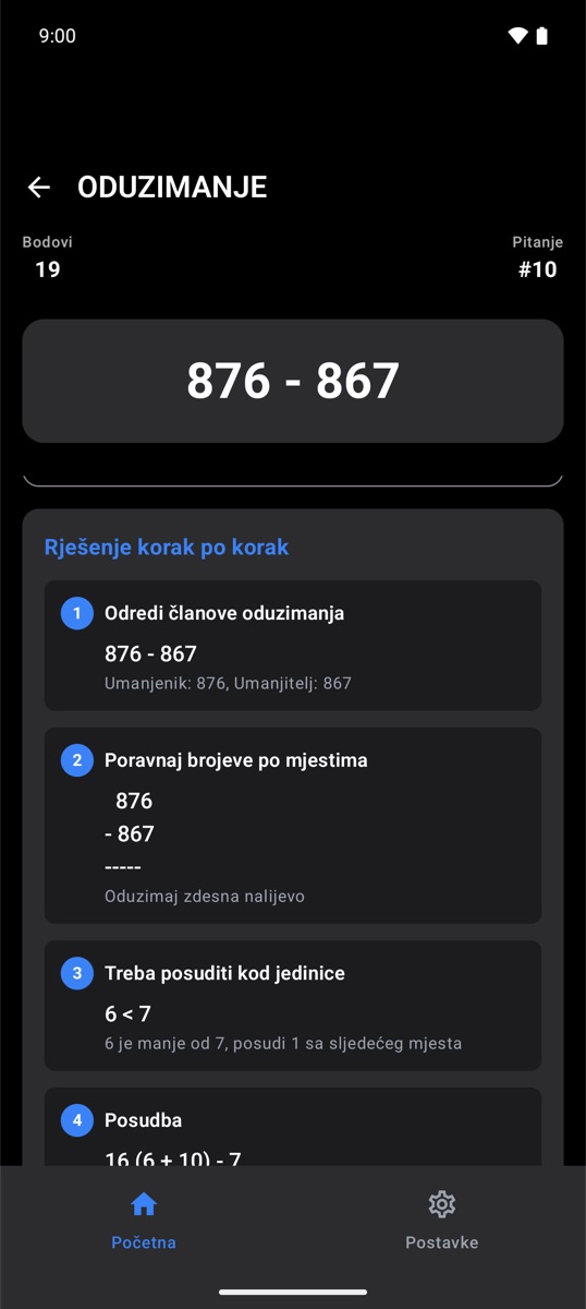 Objašnjenje oduzimanja korak po korak