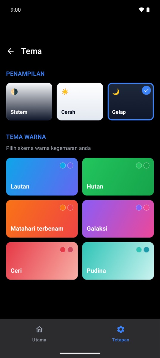 Tema dan mod gelap