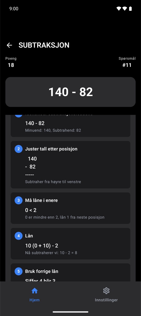 Steg-for-steg-forklaring av et minusstykke