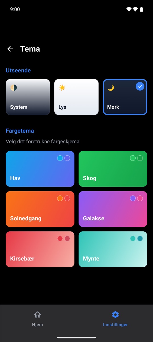 Temaer og mørk modus