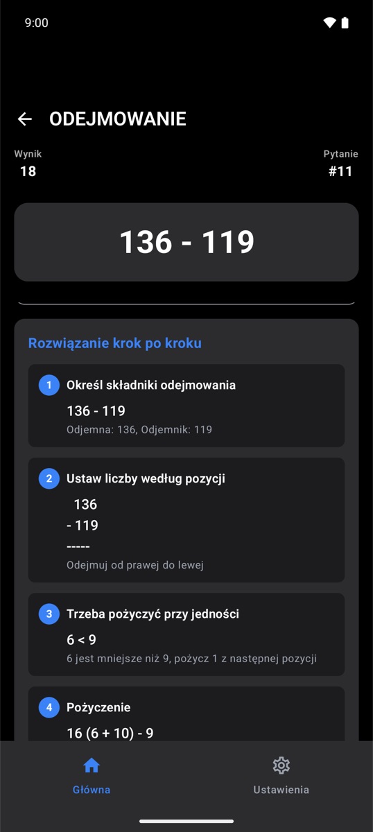 Wyjaśnienie odejmowania krok po kroku