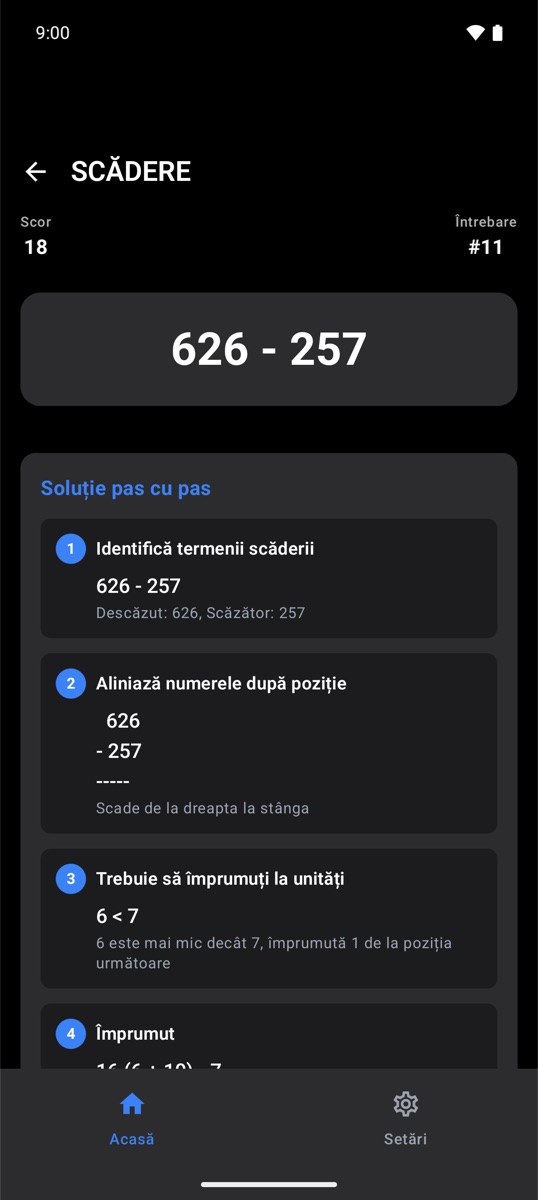 Explicația pas cu pas a unei scăderi